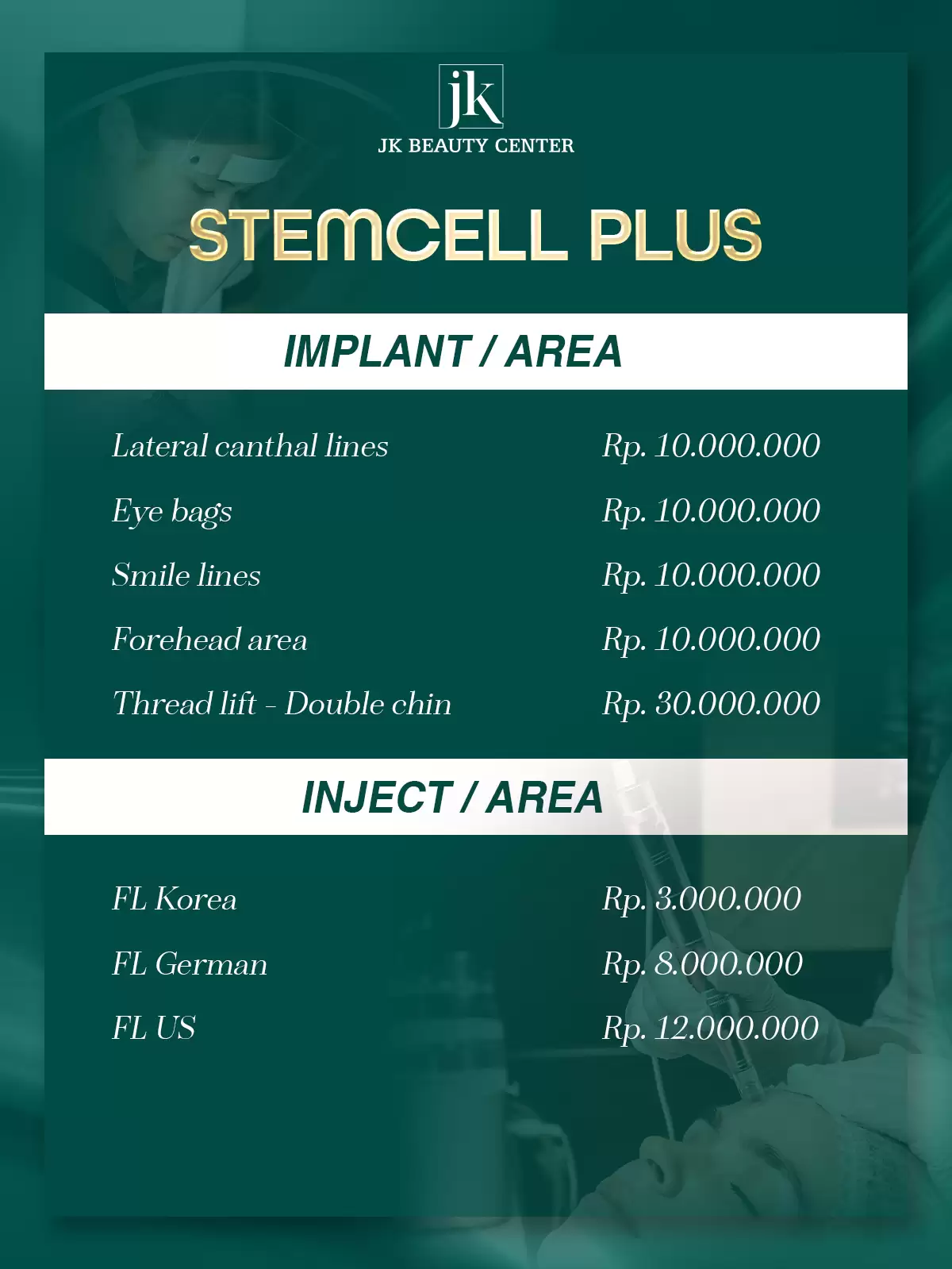 Pricelist Treatment Stemcell Plus di JK Beauty Center